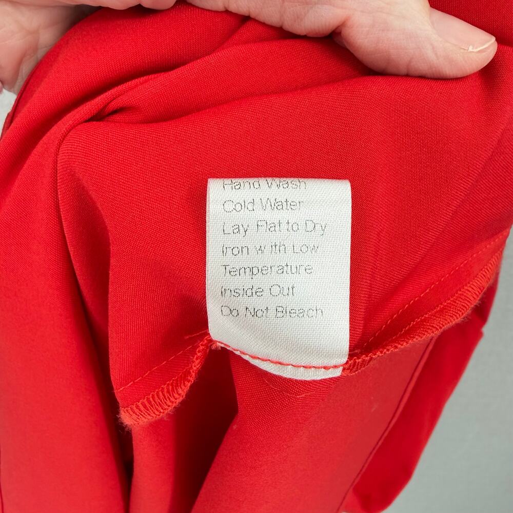 Misook NWT Solid Bold Red Tiered Split V-Neck Short Sleeve Maxi Shift Dress - Picture 11 of 11